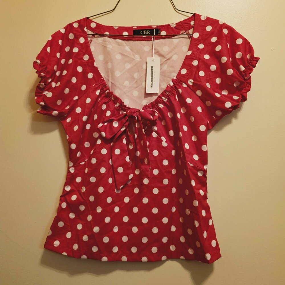 CBR Red Polka Dot w/Tie Front Detail Top XL